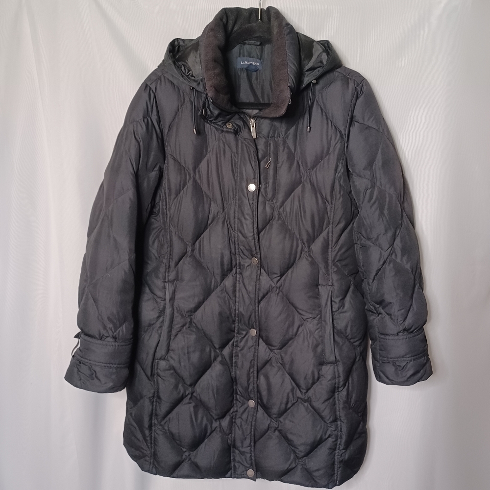 LAND'S END Women's Black Down/Feather 3/4 Coat. MP (10-12) - Picture 2 of 14